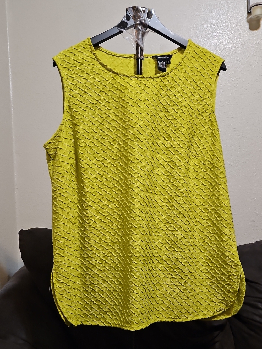 Jules & Leopold Chartreuse Textured Sleeveless Blouse